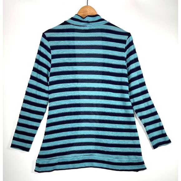 Coldwater Creek Cardigan Womens Large Blue Teal Stripe Open Front Knit USA Made - Picture 4 of 13